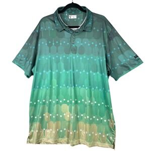 Yatta Golf Mens XL Green Pickleball‎ Paddle Print Polo Shirt Short Sleeve